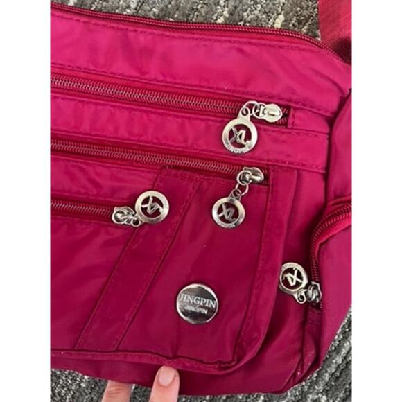 EUC Jingpin red crossbody bag sporty zip up many compartments bag - Picture 2 of 6